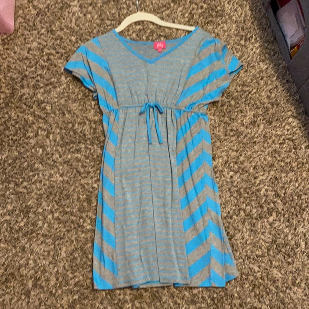 Girls blue and grey striped dress size 12